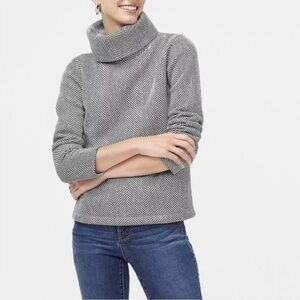 J Crew funnel neck black & white pullover sweater